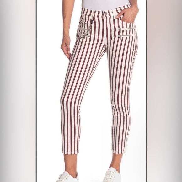 WeWoreWhat Pants - WeWoreWhat Rocker Stripe Jeans Stiletto Slit Red White Size 25 NWT High Rise